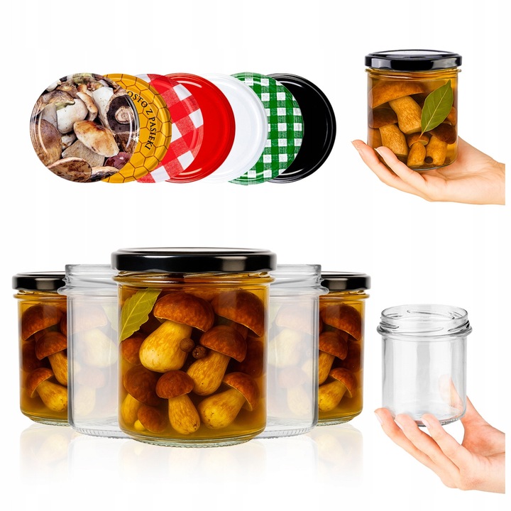 Set de borcane cu capace cu surub, Superbutelki, sticla/metal, pentru condimente/gem/confiture/miere, 350ml, multicolor, 50 buc