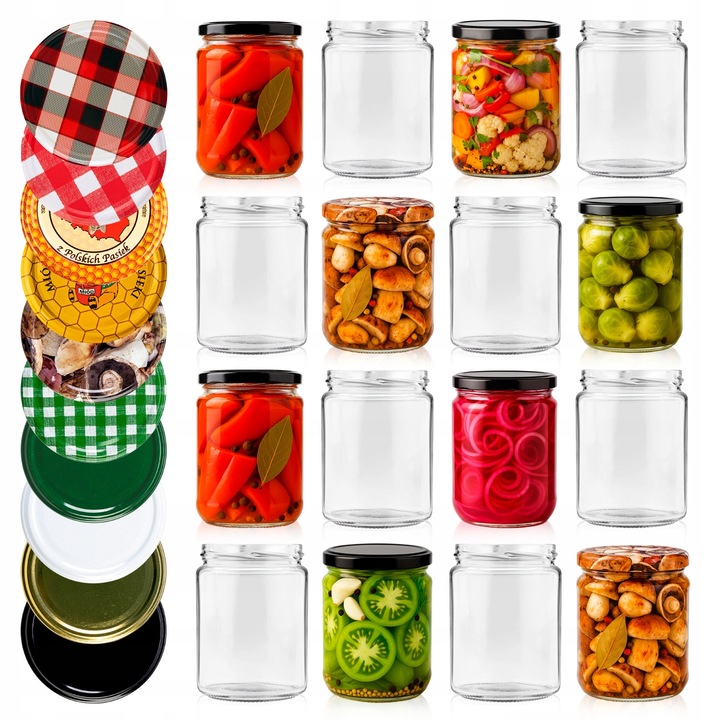 Set de borcane cu capace cu surub, Superbutelki, sticla/metal, pentru condimente/gem/confiture/miere, 540ml, multicolor, 50 bucati