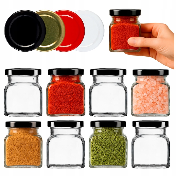 Set Borcane Din Sticla Cu Capace Filetate, Superbutelki, Din Sticla, Inchidere Etansa Cu Filet, Usor De Curatat, Reutilizabile Si Ecologice, 7 x 5.5 x 4.5 cm, Multicolore, 10 Buc