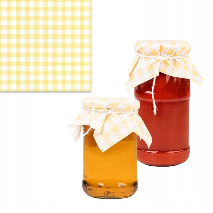 Capace din Textil pentru Borcane, SuperButelki, Servetele Decorative, Model Carouri Galbene, Pentru Conserve si Dulceturi, Executie de Calitate, Aspect Estetic, Durabile, Galben, 10 bucati