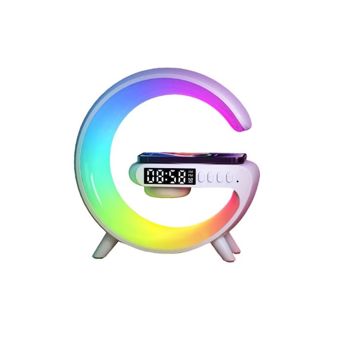 Statie Incarcare Wireless 15W, 4in1, lampa RGB, boxa bluetooth, afisaj digital, mufa jack 3.5 mm, Dactylion®