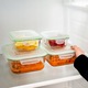 Set caserole compartimentate din sticla, 4 piese, 1520/1050/640/370 ml, inchidere ermetica, lavabile in masina de spalat vase, potrivite pentru cuptorul cu microunde si congelator, transparent