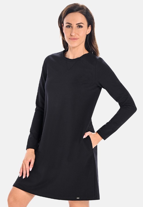Rochie din bumbac cu maneca lunga pentru femei, Madelyn, Teyli, Negru