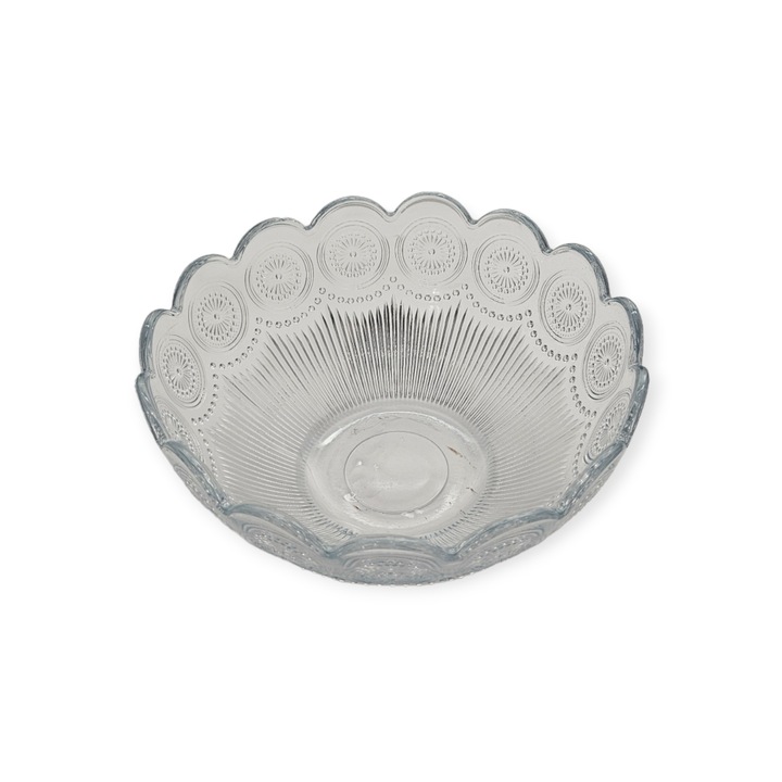 Bol oriental rotund, sticla transparenta, cu model, 2000ml, 24cm