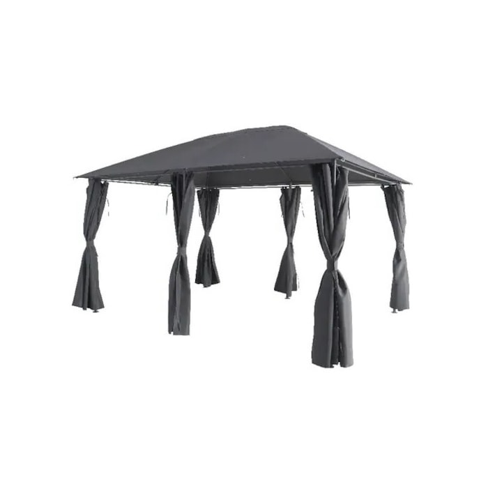 Pavilion Dreptunghiular, Cort, Foisor, Gradina Terasa Curte Evenimente, 296 x 396 x 265cm, Rezistent UV, Gri, 6 Pereti Laterali