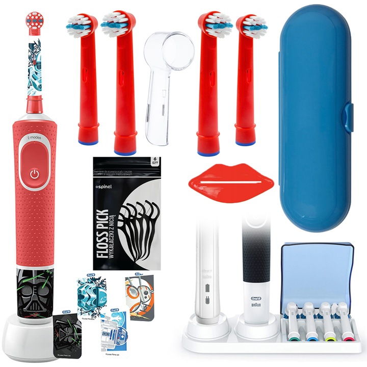 Oral-B Vitality 100 Star Wars elektromos fogkefe piros + 4 csere fogkefehegy + kék tok + flip-top állvány