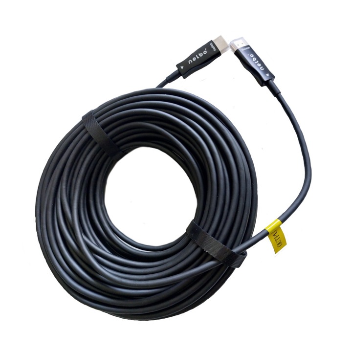 Cablu optic Nelbo HDMI - HDMI, 25M, rezolutie 4K, activ, cu amplificare a semnalului pentru distante mari