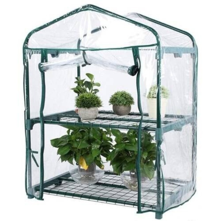 Mini sera pentru balcon, 49x69x95 cm, otel/PVC, verde/transparent