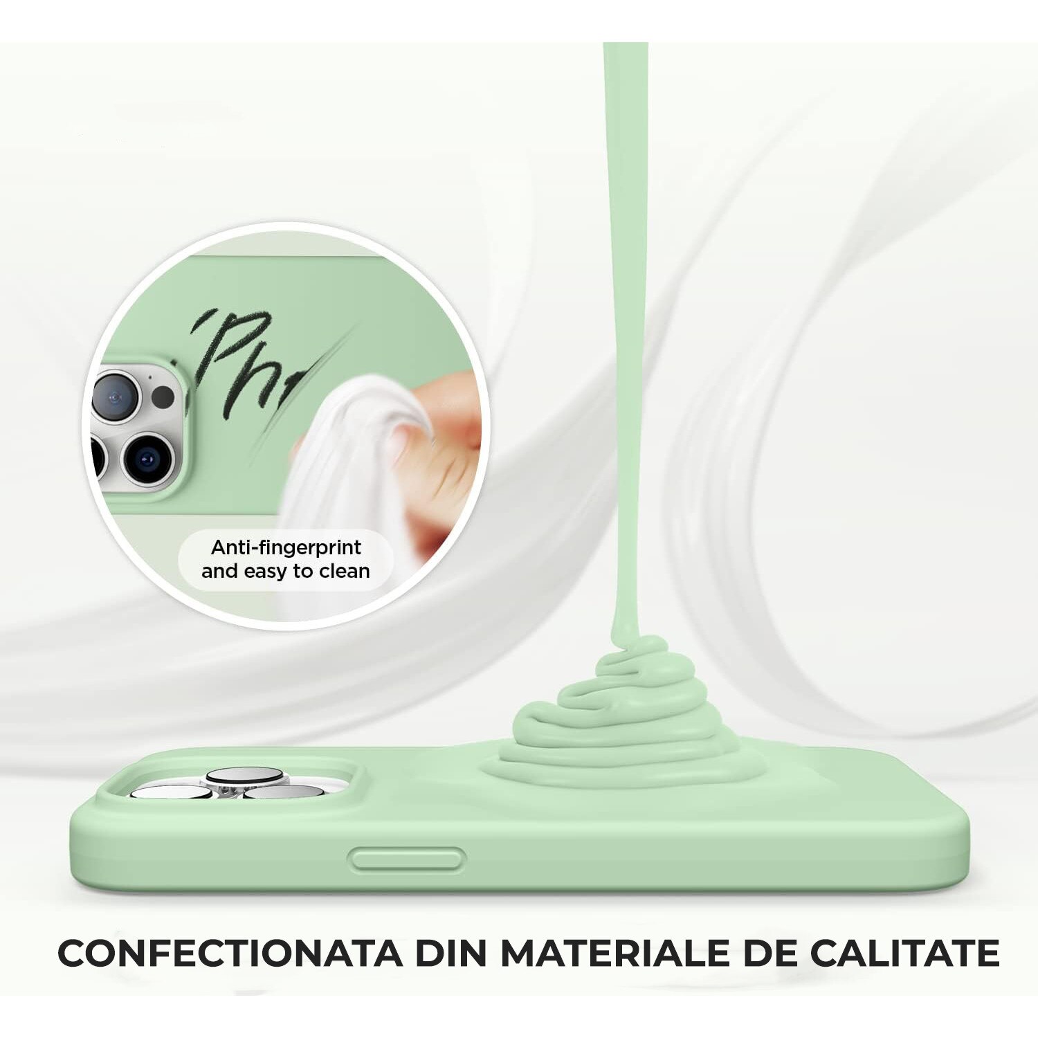 Husa pentru iPhone 16 Pro DaDen®, Ultra Slim, Silicon, Calitate Premium, Interior din microfibra, Verde menta