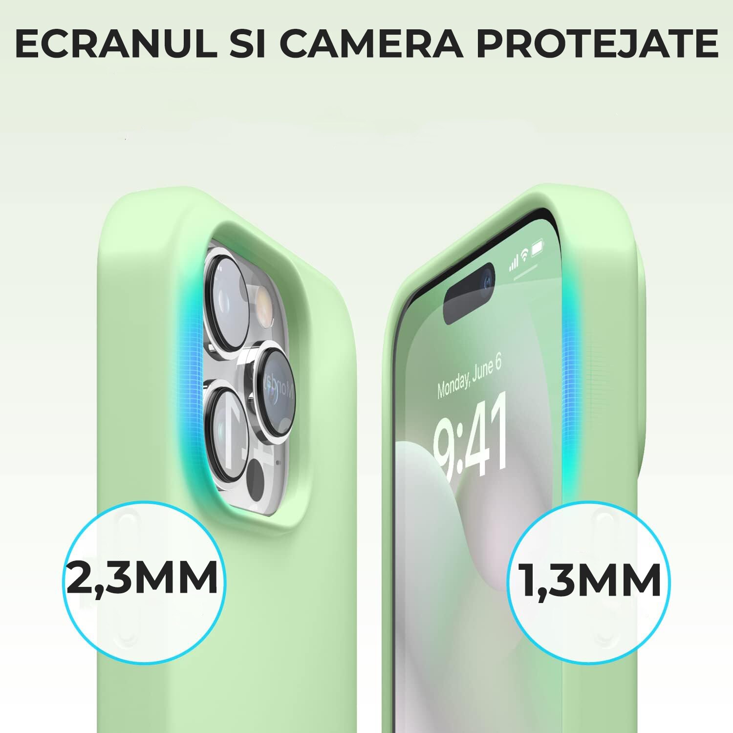 Husa pentru iPhone 16 Pro DaDen®, Ultra Slim, Silicon, Calitate Premium, Interior din microfibra, Verde menta