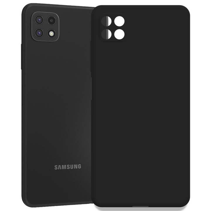 Husa pentru Samsung Galaxy A22 5G, Color Shield, Interior de catifea, Suprafata aderenta, Protectie antisoc, Margini ridicate, Regular Fit, Silicon, Negru