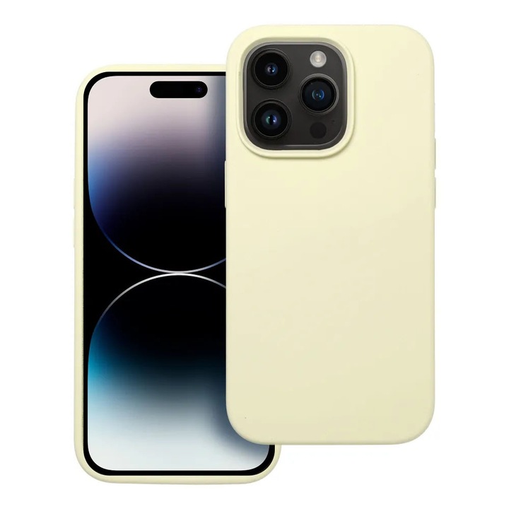 Husa din silicon compatibila cu Apple iPhone 16 Pro, Silicon TPU, Soft Feeling, Interior Microfibra, Slim Fit, Hard TPU, Camera Protection, Galben Deschis