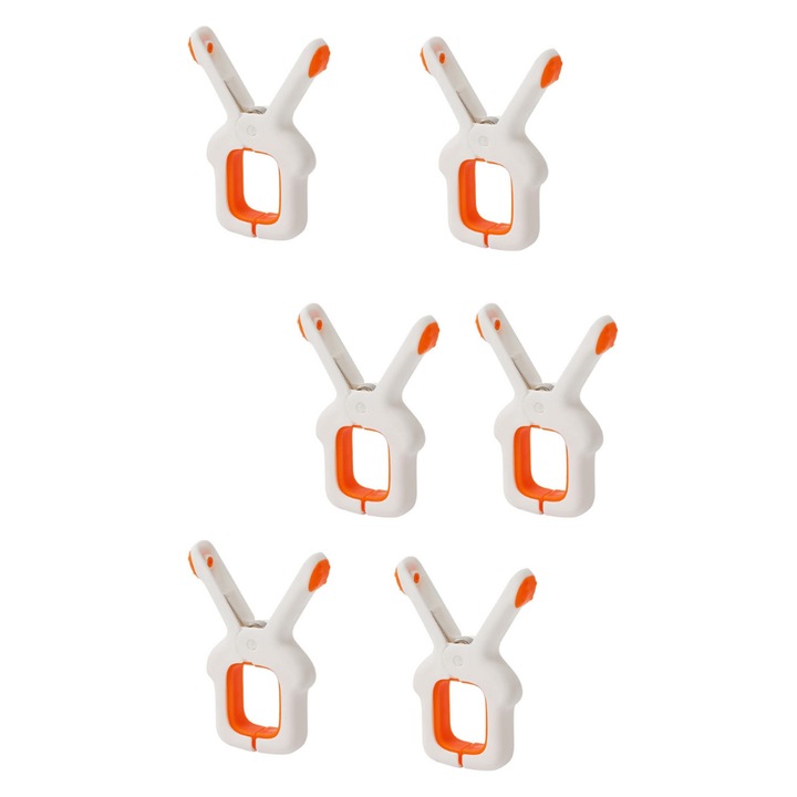Set de 6 cleme pentru rufe, fixe, din plastic, 9x6.5x1.5cm, alb cu portocaliu