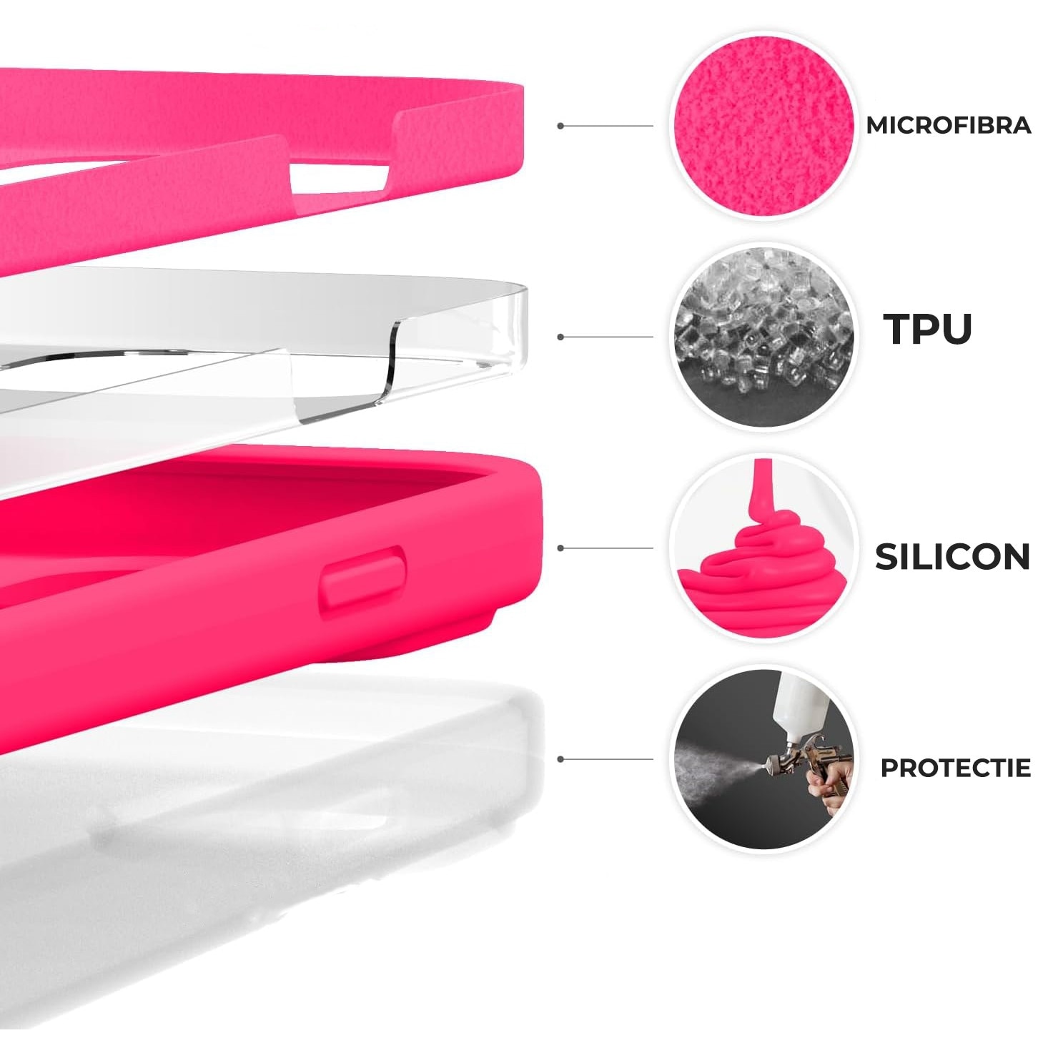 Husa pentru iPhone 16 Pro Max DaDen®, Ultra Slim, Silicon, Calitate Premium, Interior din microfibra, Roz neon