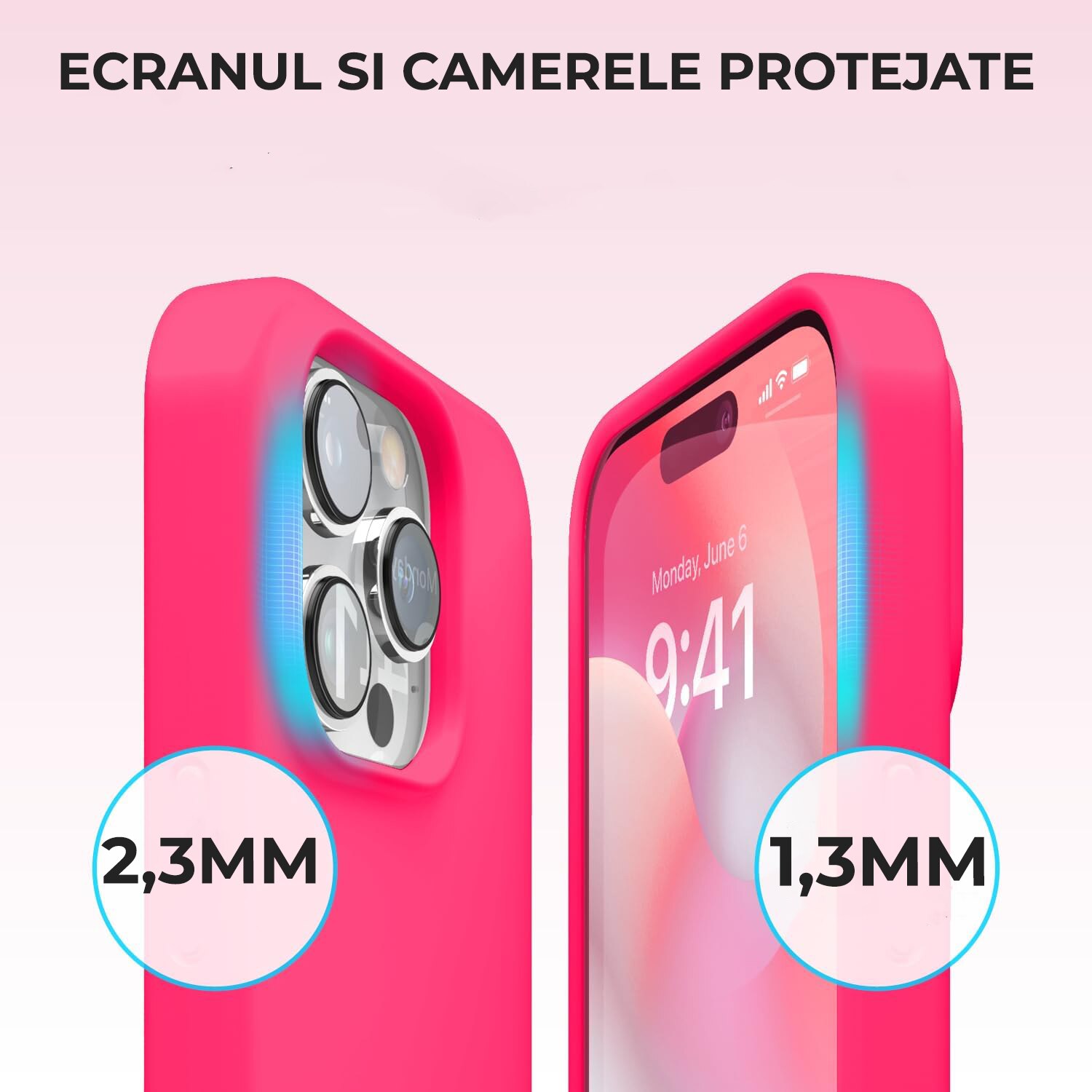 Husa pentru iPhone 16 Pro Max DaDen®, Ultra Slim, Silicon, Calitate Premium, Interior din microfibra, Roz neon