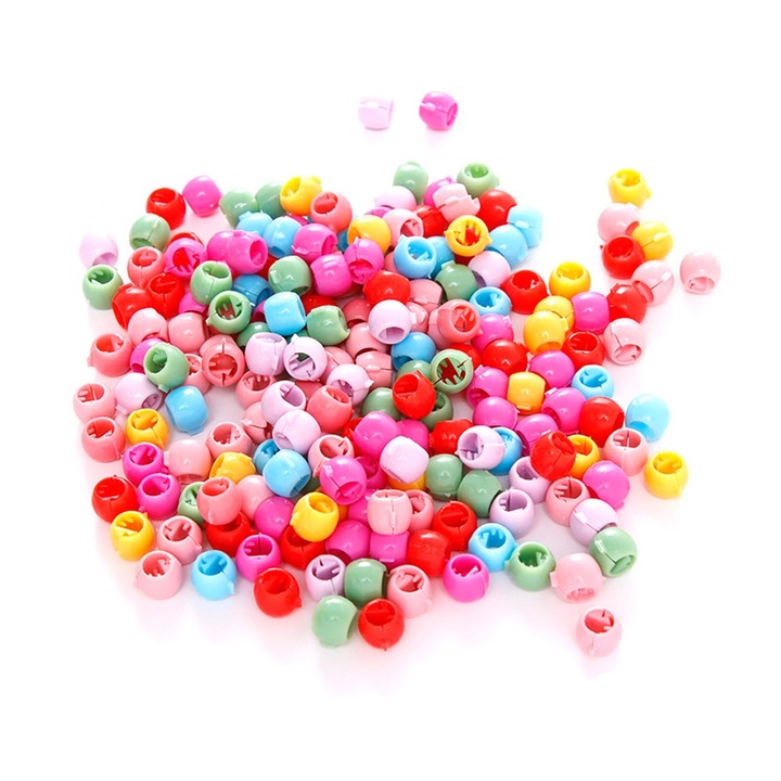Set 100 margele de par mini, Cozevdnt, plastic, multicolor, 1cm