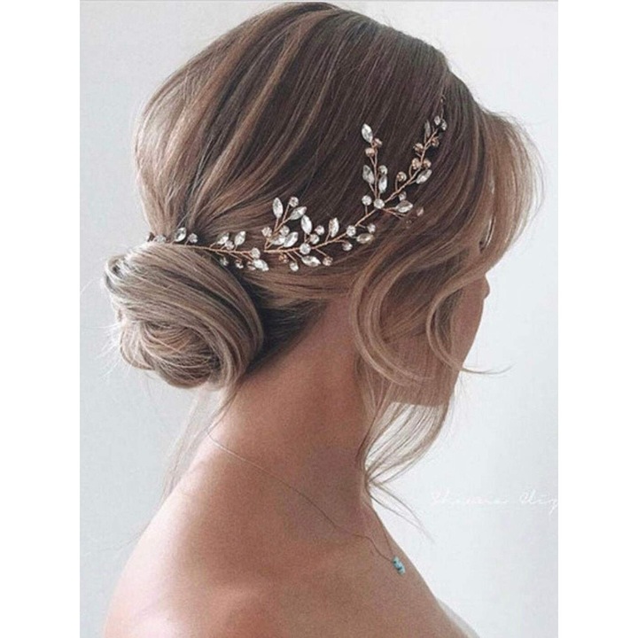 Accesoriu de par pentru mireasa, Enforose, tiara cu flori, design unic, cristale, perle, forma ajustabila