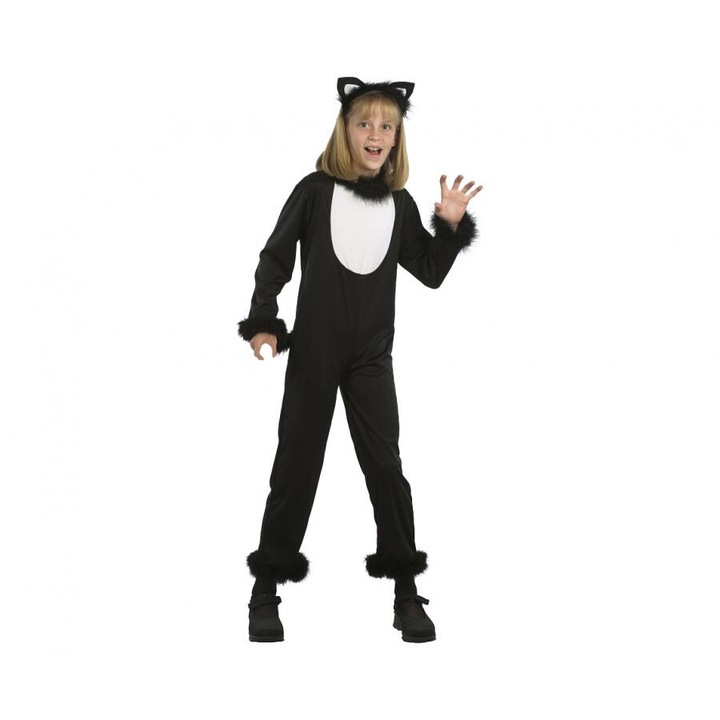Costum carnaval pisica pentru copii Halloween Black, marime 110/120 cm (5-6 ani)