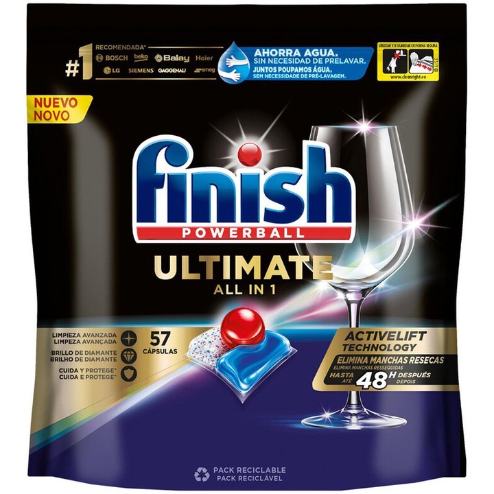 Почистващ препарат за съдомиялна Finish Ultimate All in one, 57 таблетки