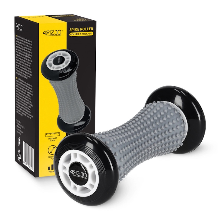 Rola de masaj si reabilitare, 4FIZJO, universal, material durabil si sigur, duritate ridicata, se adapteaza la fiecare curba a corpului, proprietati hipoalergenice, rezistent la deformare si usor de curatat, Plastic TPE, PP, 17 cm, Portocaliu/Gri