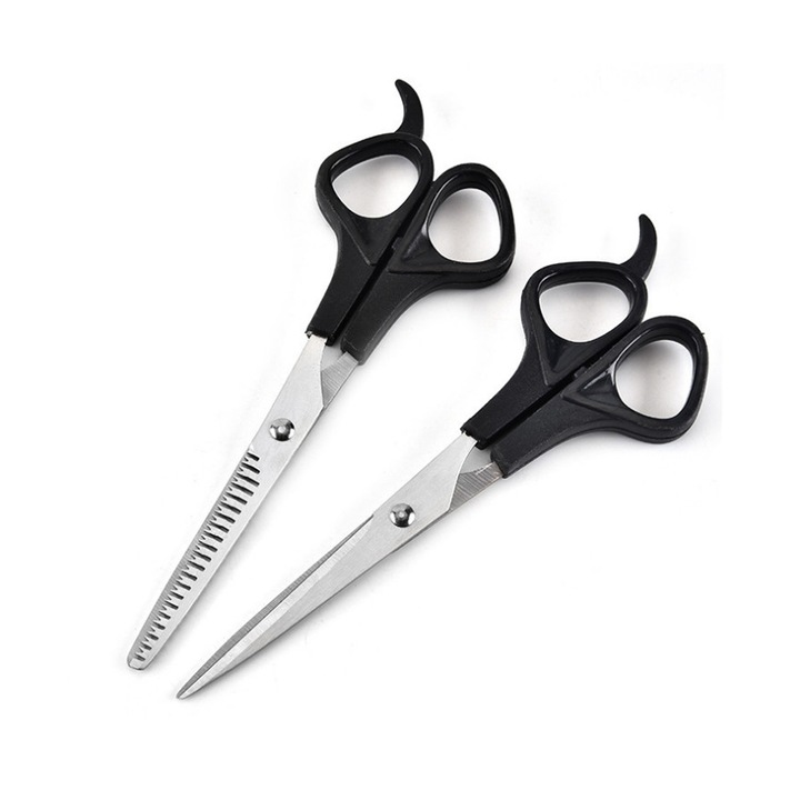 Set 2 foarfece pentru tuns, Inox, 16.5 cm, Negru