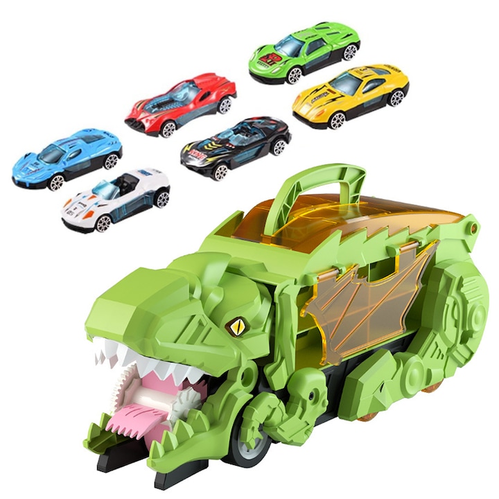 Dinoszaurusz autószállító szett, JESWO, 7 db, tarka, 3 év+