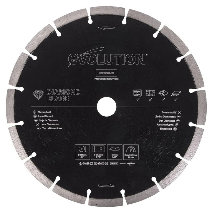 Evolution D230SEG-CS szegmentált gyémánttárcsa 230mm, 2,5mm széles, 22,2mm furatátmérő, 1 darabos készlet