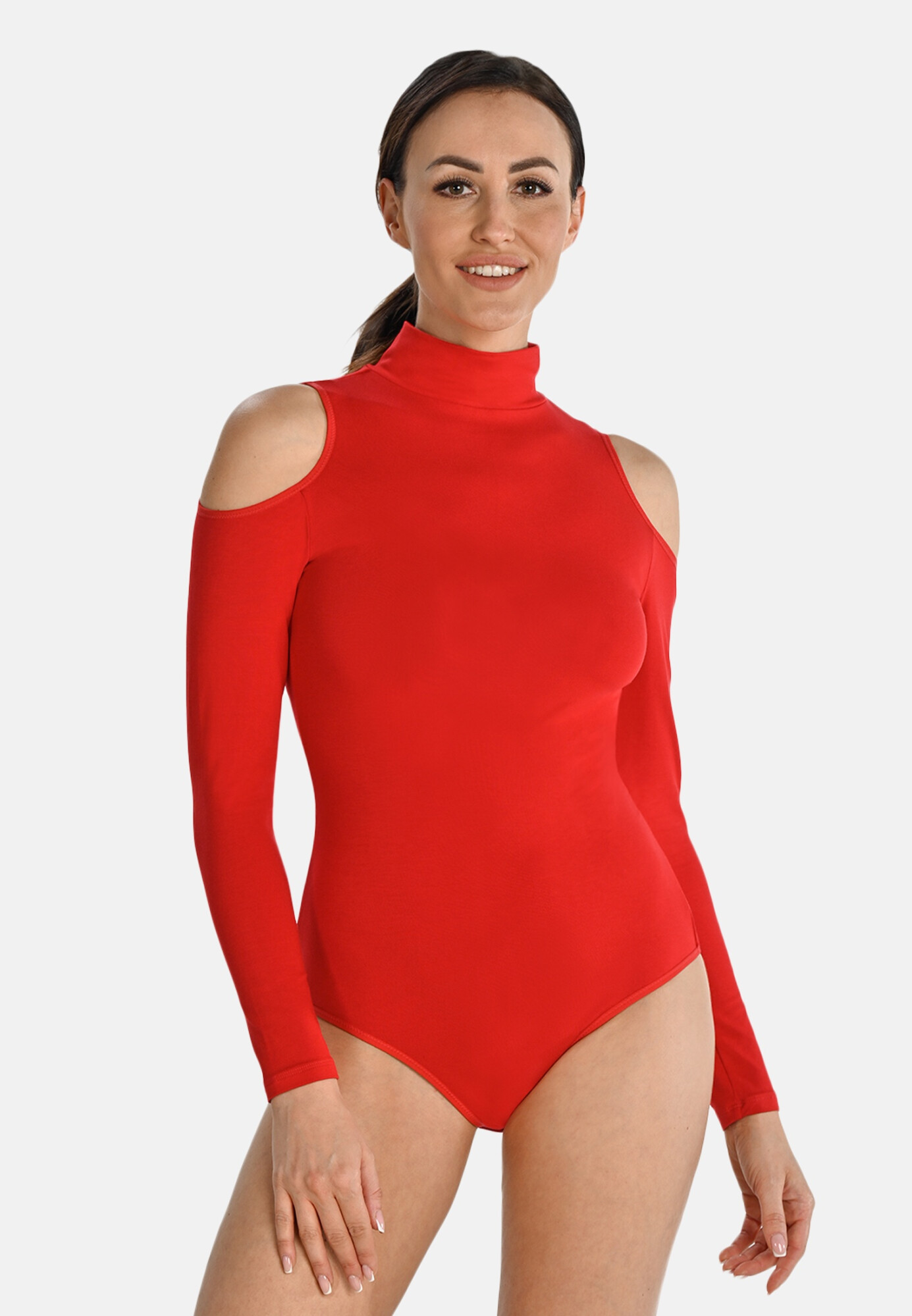 Body cu guler inalt si gauri la brate, Janett, Teyli, Rosu