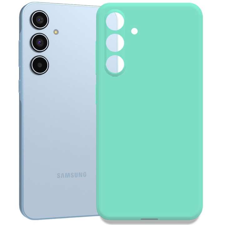 Husa pentru Samsung Galaxy A55 5G, Color Shield, Interior de catifea, Suprafata aderenta, Protectie antisoc, Margini ridicate, Regular Fit, Silicon, Turcoaz deschis