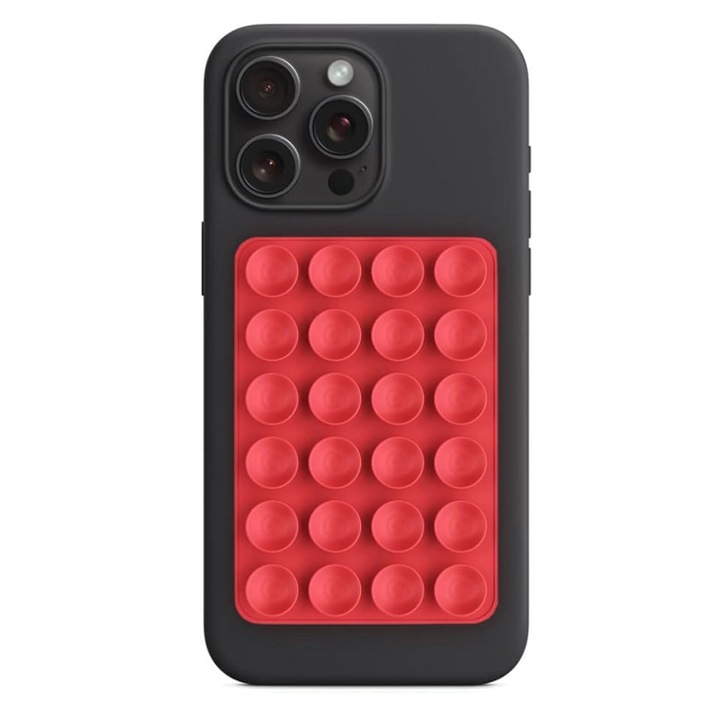 Suport Adeziv Universal pentru Telefon cu Ventuza, Potrivit Pentru Tik-Tok/Selfie/Vizionare Video, din Silicon, 8x5, 5cm, SKDR StickIt SO-PAD - Rosu