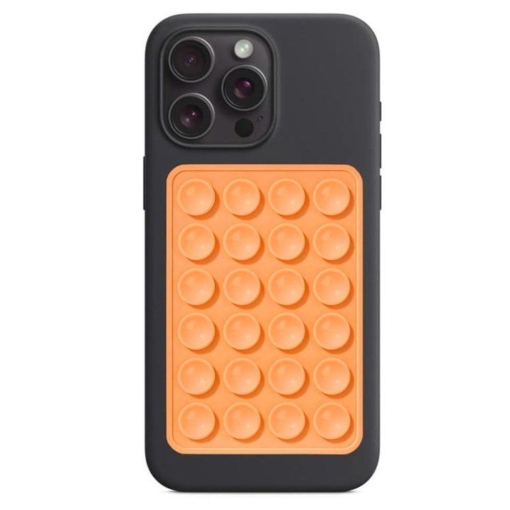 Suport Adeziv Universal pentru Telefon cu Ventuza, Potrivit Pentru Tik-Tok/Selfie/Vizionare Video, din Silicon, 8x5, 5cm, SKDR StickIt SO-PAD - Oranj