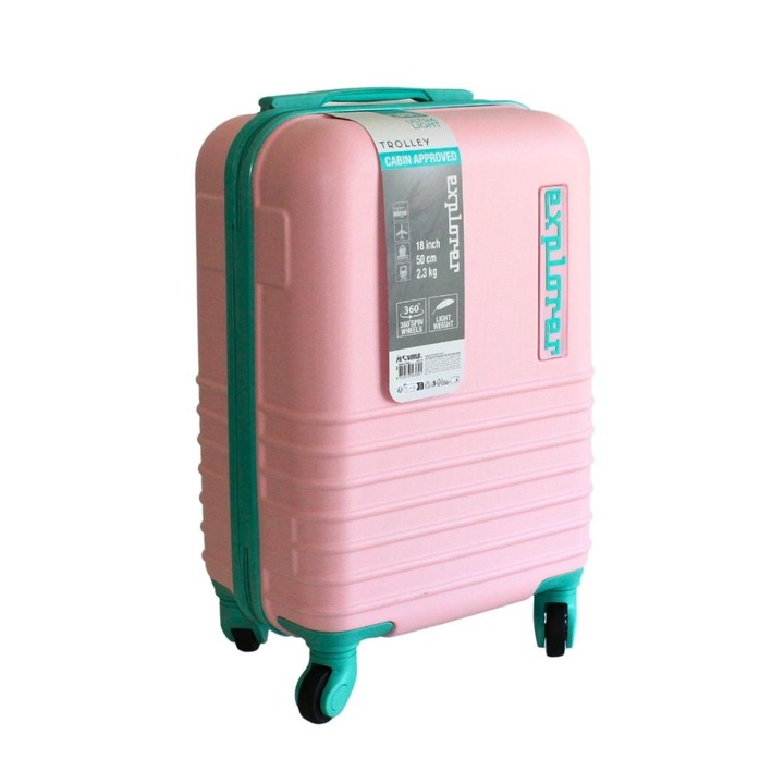 Troler ProWorld Explorer cu roti 360°, 30 litri, roz, 50x36x23 cm