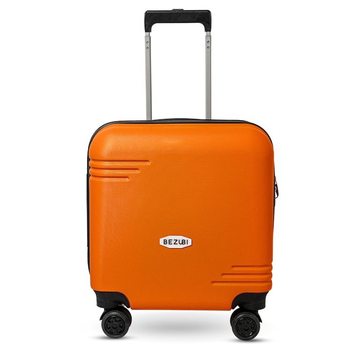 Кабинен куфар Bezubi On the Go, Wizz Air, Ryanair, 42x38x24, Обем 35 l, Телескопична дръжка, 2 отделения, 1 джоб, 4 безшумни двойни колела, Въртене на 360 °, PIN сигурност, Лесна за работа, Специален гъвкав PP материал против счупване , перлено оранжево