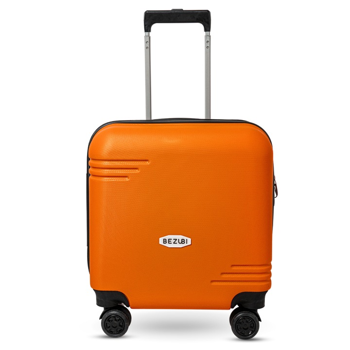 Troler Cabina Bezubi On the Go, Wizz Air, Ryanair, 42x38x24, Volum 35 l, Maner Telescopic, 2 Compartimente, 1 Buzunar, 4 Roti Duble Silentioase, Rotire 360 °, Securizare PIN, Usor de Manevrat, ABS, portocaliu perlat