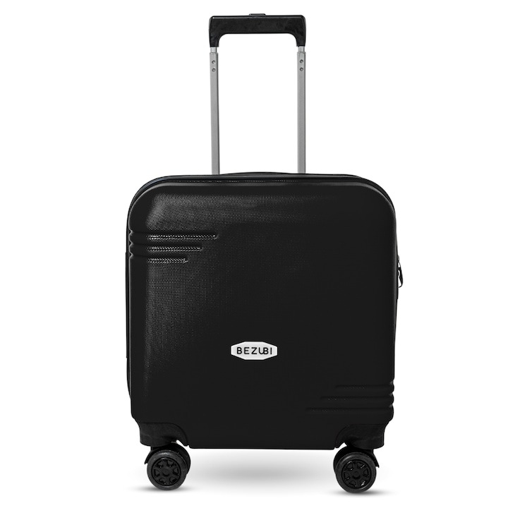 Куфар Bezubi Cabin Trolley On the Go, Wizz Air, Ryanair, 42x38x24, обем 35 литра, телескопична дръжка, 2 отделения, 1 джоб, 4 безшумни двойни колела, въртене на 360 °, PIN сигурност, специален гъвкав PP материал против счупване , черен обсидиан