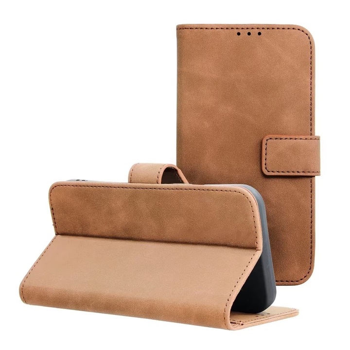 Кожен флип калъф за Apple iPhone 16 Pro, магнитно закопчаване, тип книга, уникален дизайн, държач за карти, екологична кожа, пълна защита, кафяв