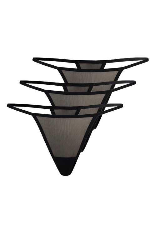 Дамски бикини, пакет от 3 броя мрежести прашки Paski Teyli, Черен