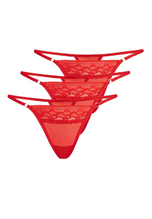 Дамски бикини, пакет от 3 мрежести прашки, Eori, Teyli, Червени, 2XL