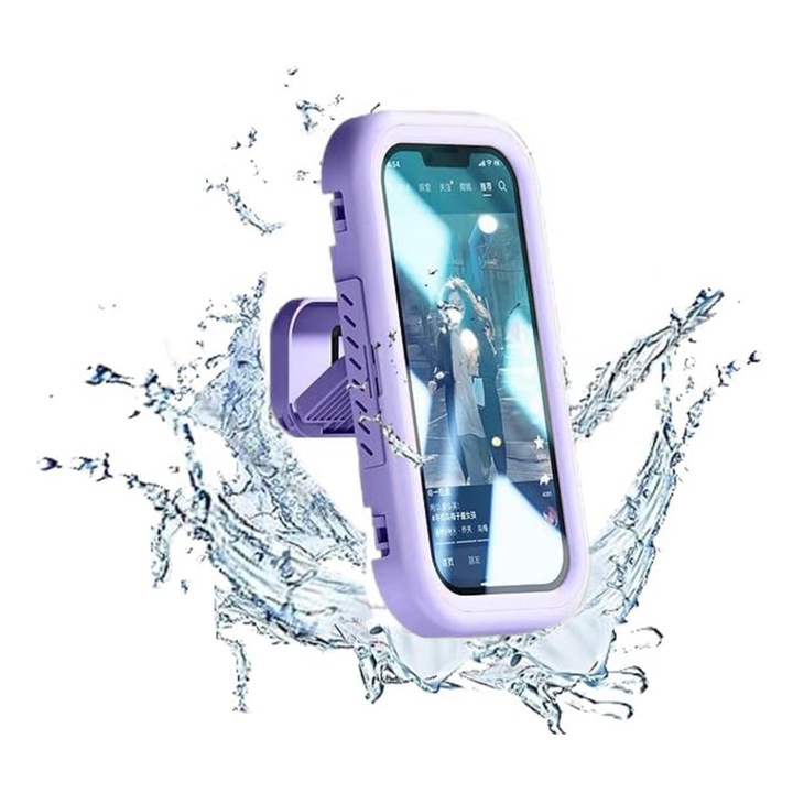 Suportul Adeziv Universal cu Ventuze, Ideal pentru Tik-Tok, Selfie si Vizionare Video, Compatibil cu Telefoane sub 7 inch, SKDR SplashProof LC-999 - Mov