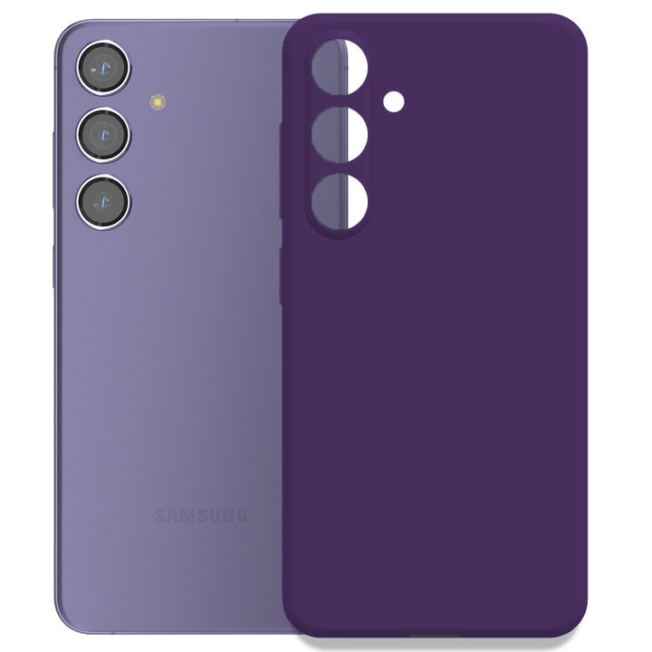 Husa pentru Samsung Galaxy S24, Color Shield, Interior de catifea, Suprafata aderenta, Protectie antisoc, Margini ridicate, Regular Fit, Silicon, Mov inchis