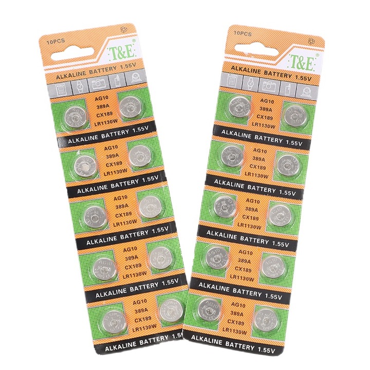 10 db T&E AG10 alkáli gombelem készlet, 1,55 V, órákhoz és játékokhoz, 11,6 mm