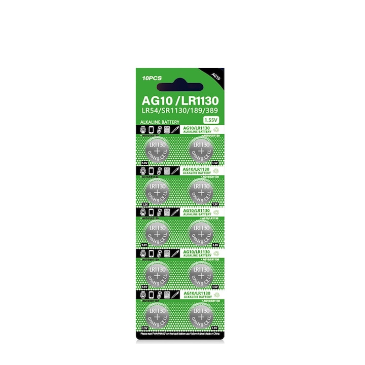 10 db alkáli gombelem készlet, G.PIN AG10/LR1130, 1,55 V, többfunkciós, 11,6 mm