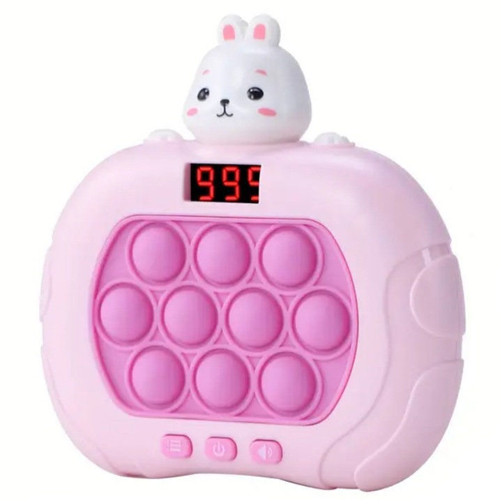 Jucarie Pop It Electronic, consola, cu sunete si lumini, antistres, senzoriala, ajuta memoria si indemanarea, model Iepuras cu afisaj, SALLMA®