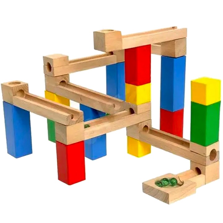 Circuit de jucarie cu bile, din lemn, Montessori, 42 piese, SARA-SHOP®