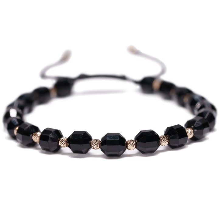 Karkötő, 20 db 14k arany golyóval és fekete ónix féldrágakővel, állítható