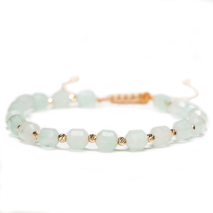 Bratara cu 20 de bile de Aur 14k si pietre semipretioase Cuart, Ajustabila