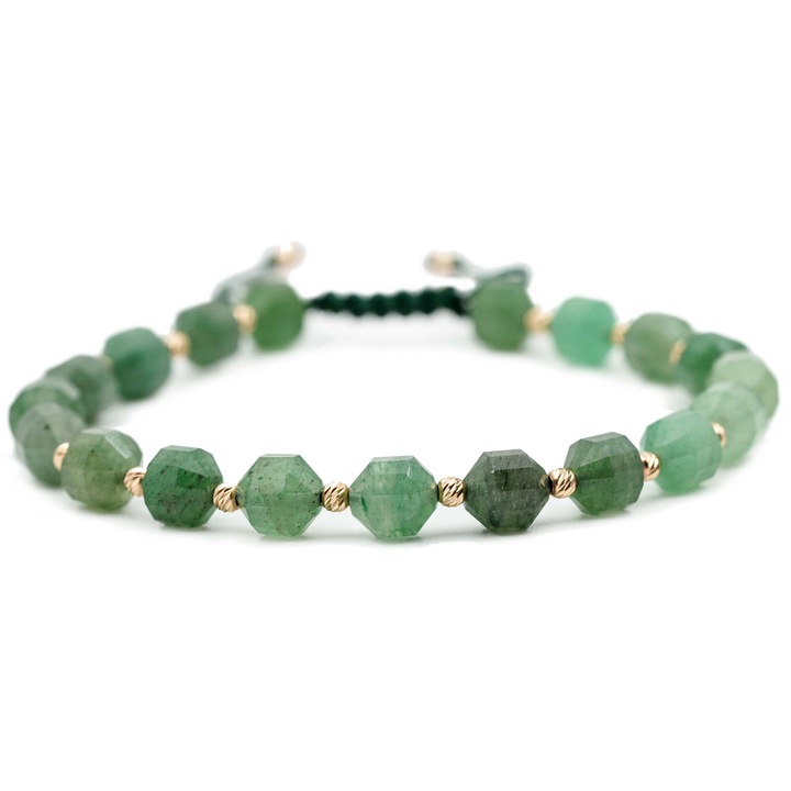 Karkötő, 20 golyóval 14k aranyból és aventurin féldrágakövekből, állítható