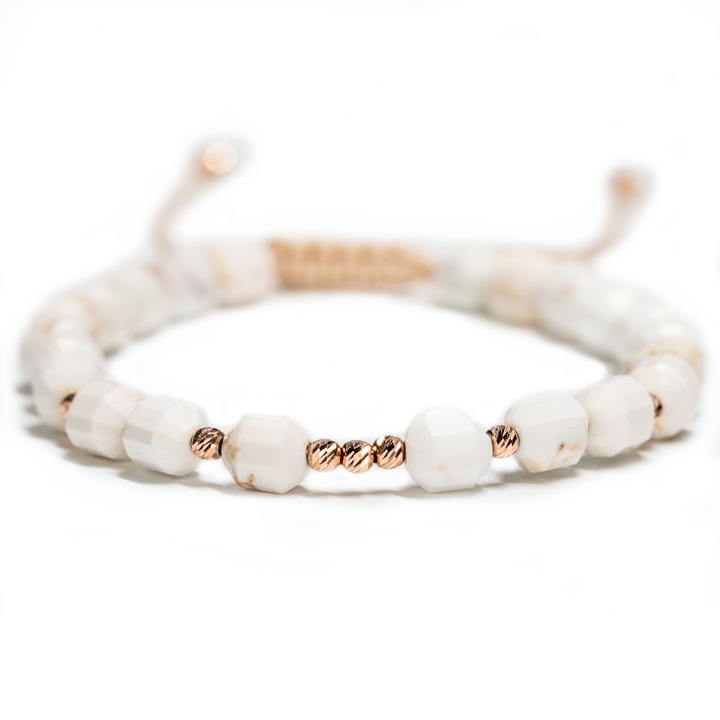 Гривна с 9 топчета от 14к розово злато и полускъпоценни камъни Хаулит, Регулируема