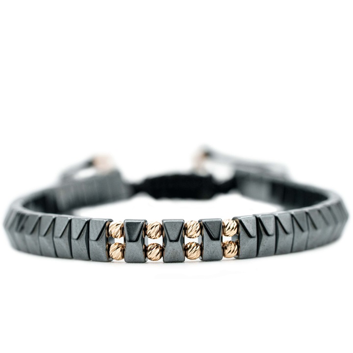 Karkötő, 10 golyóval 14k aranyból és féldrágakövekből fekete hematit, állítható