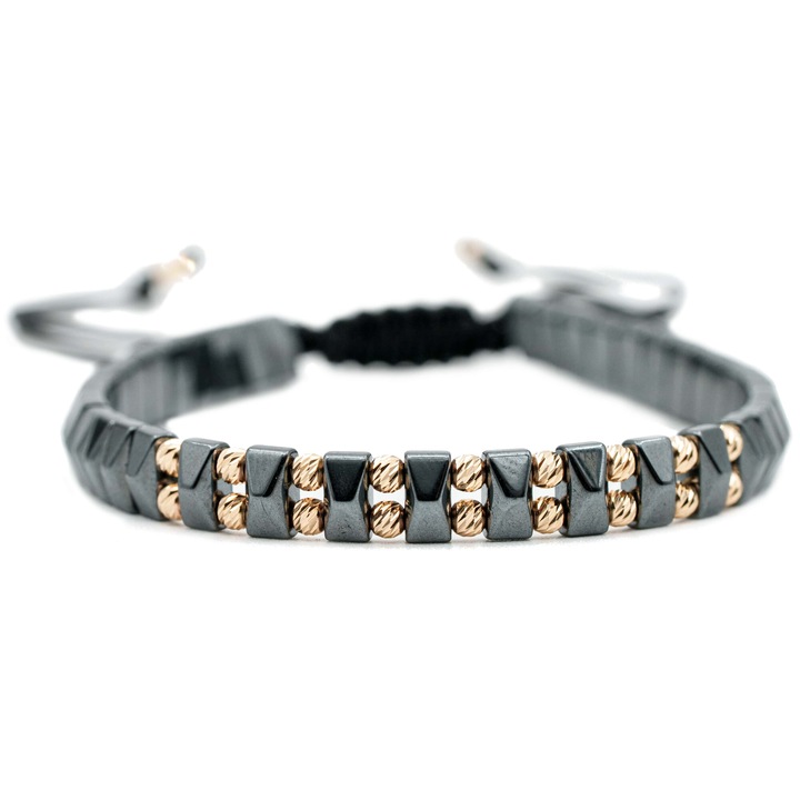 Karkötő, 20 golyóval 14k aranyból és féldrágakövekből fekete hematit, állítható